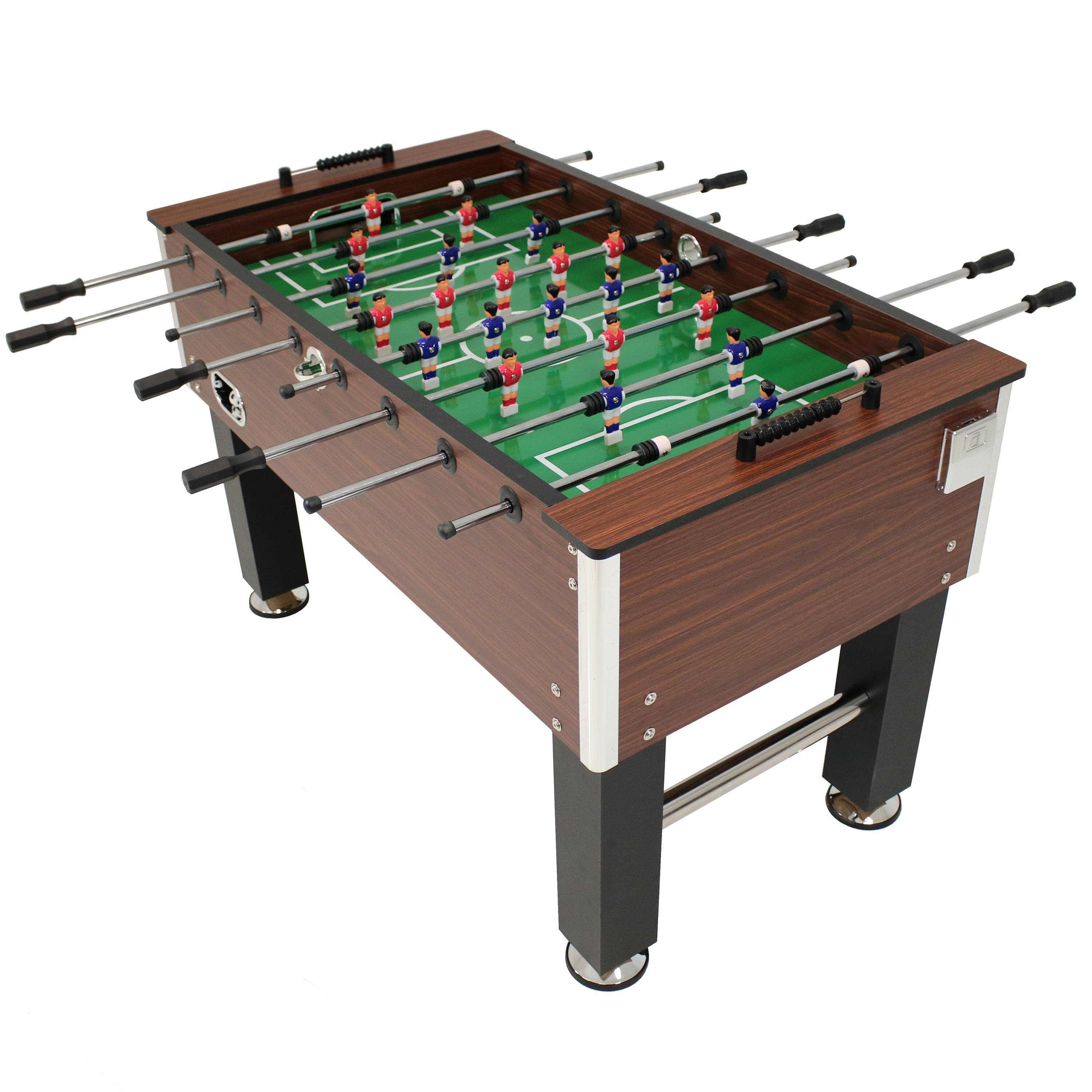 Front. Sunnydaze - 55 in Faux Wood Foosball Game Table with Folding Drink Holders - Brown.