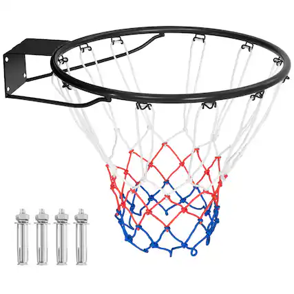 Front. Costway - Costway 18" Basketball Rim Wall Door Mounted Basketball Hoop with All Weather Net - Black.