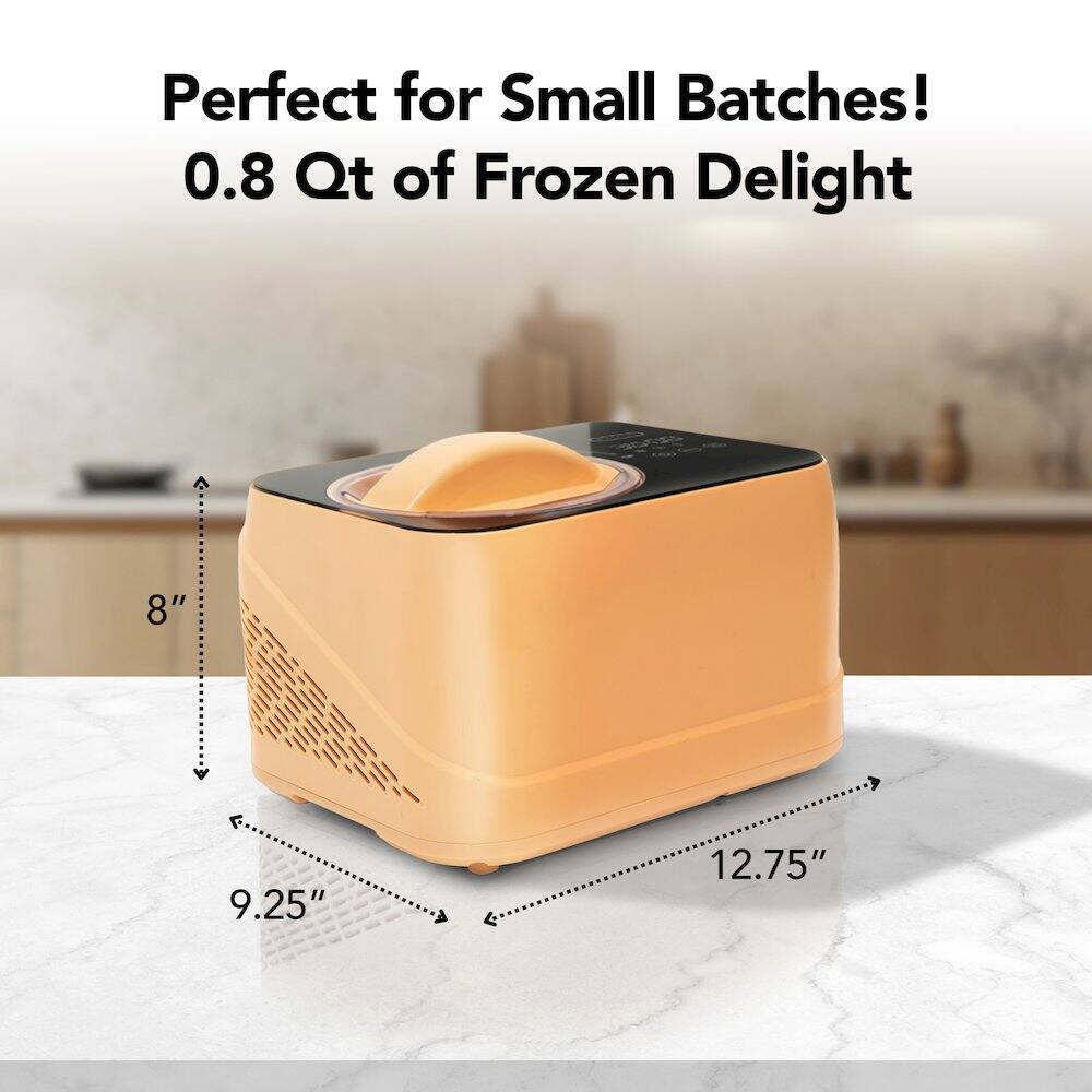 Perfect for Small Batches!  
0.8 Qt of Frozen Delight  
8" x 9.25" x 12.75"