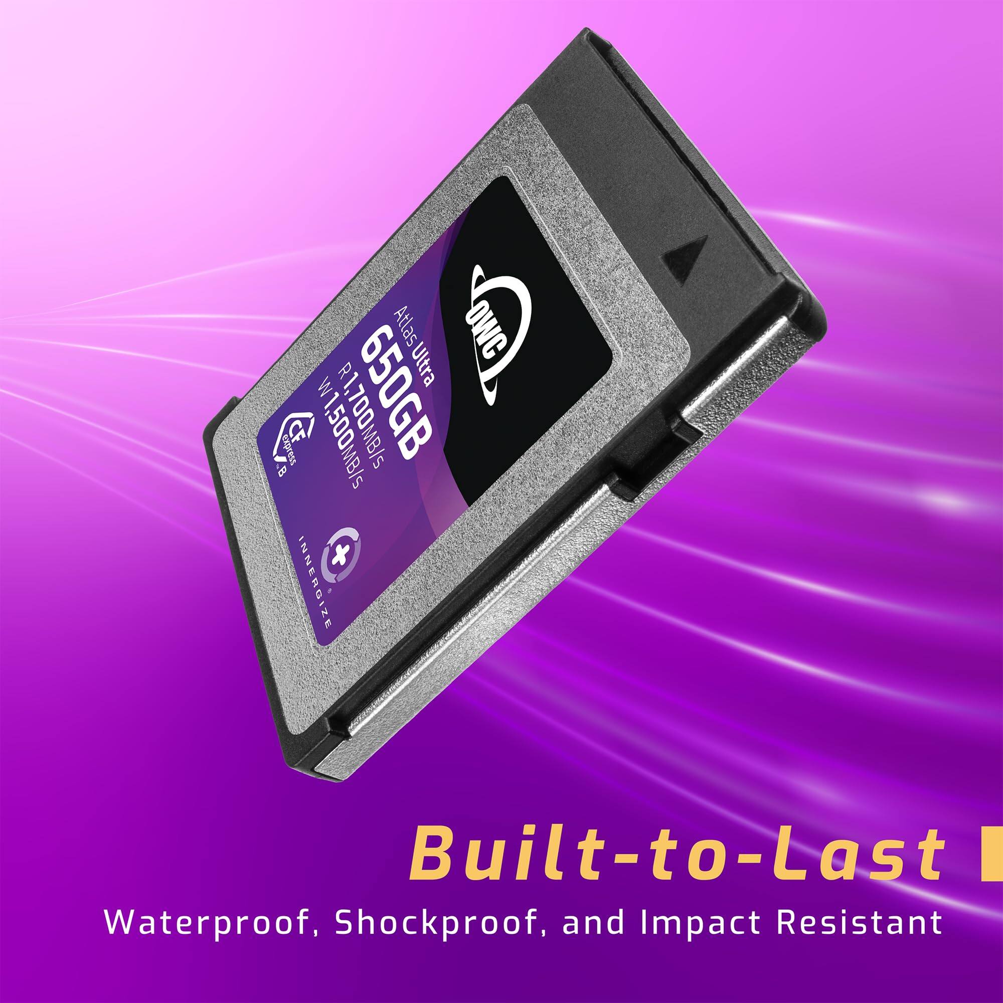 Atlas OWC M R Ultra Savtra CF 1,500MB/s R1,700MB/s 650GB E + INNERGIZE 3Z1 Built-to-Last Waterproof, Shockproof, and Impact Resistant