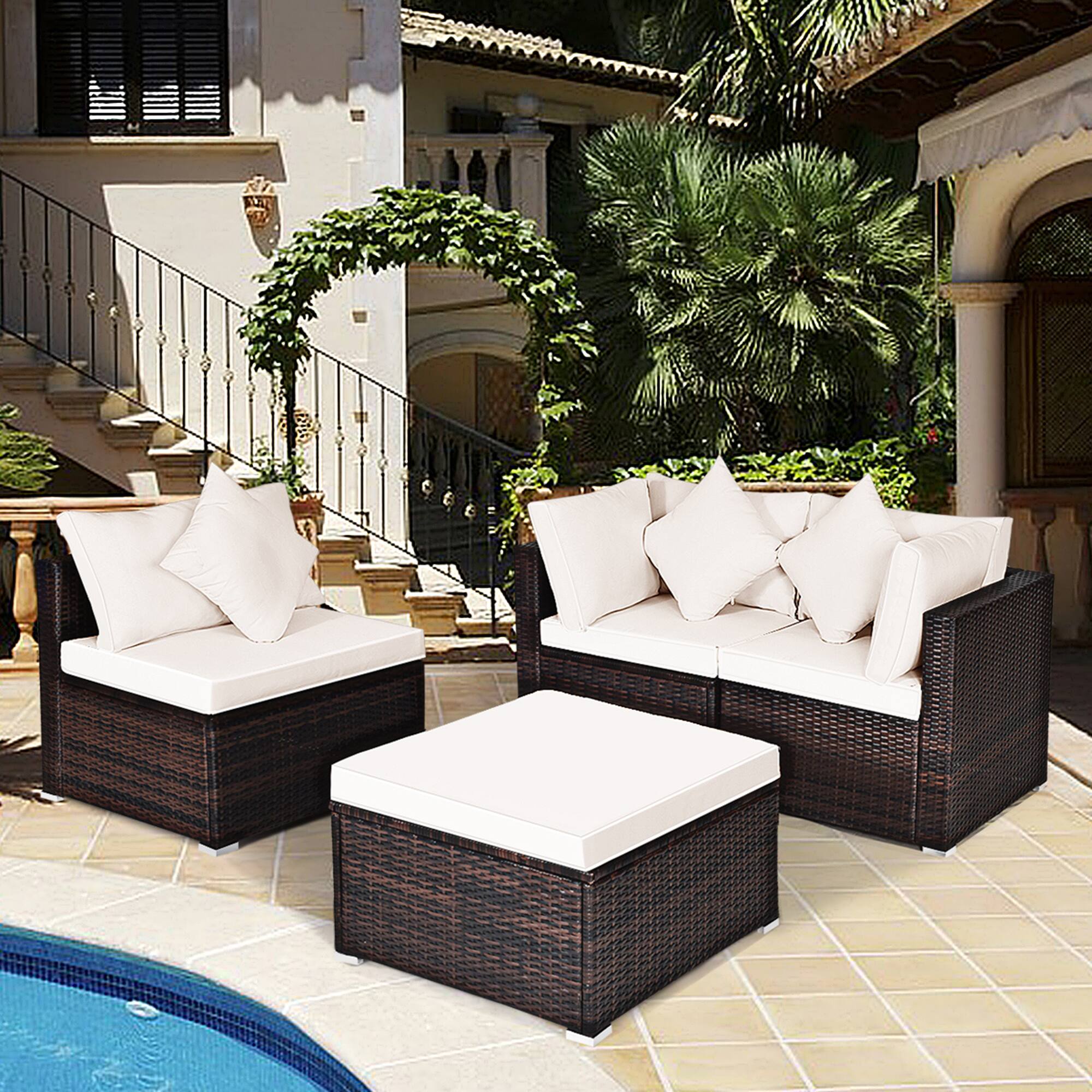 Alt View 2. Gymax - Gymax 4PCS Rattan Patio Sofa Conversation Set Outdoor Furniture Set w/ Cushion - Brown.