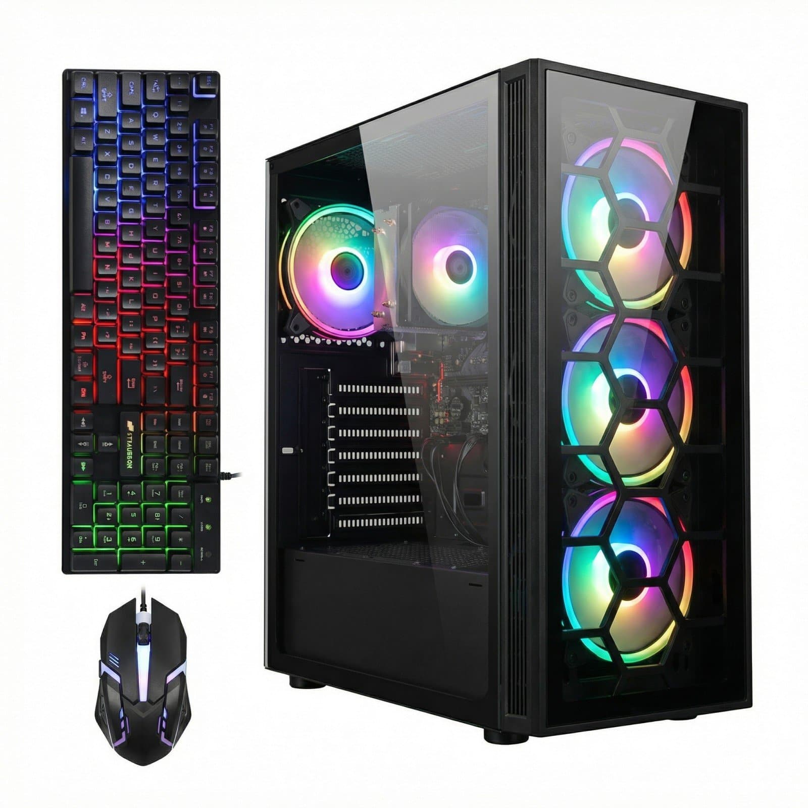 Front. STGAubron - STGAubron RGB Desktop PC Computer, AMD Ryzen 5 3400G up to 4.2GHz, 16G DDR4 RAM, 512G SSD, WiFi 6 & BT 5.2, Win11 Home - Black.