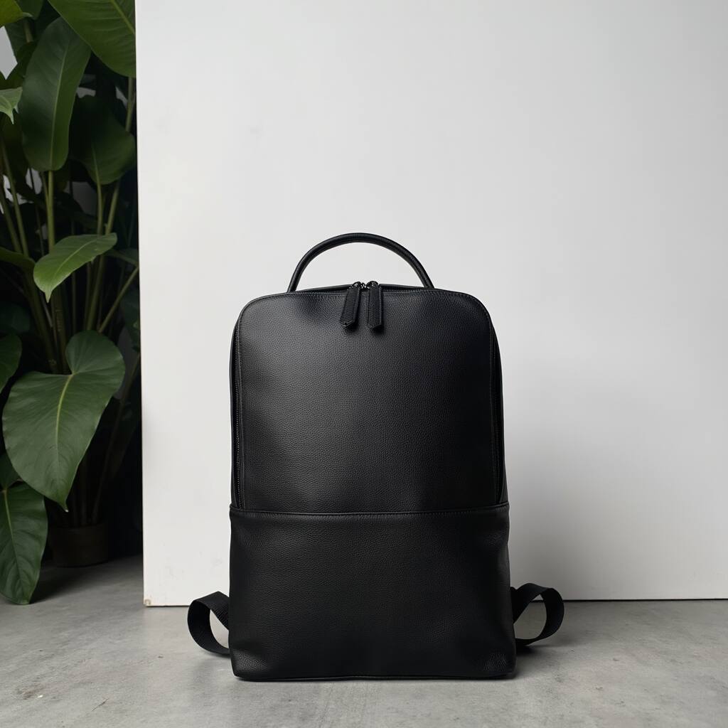 Alt View 2. Steel Horse Leather - Skald Black Pebbled Leather Backpack - Black.