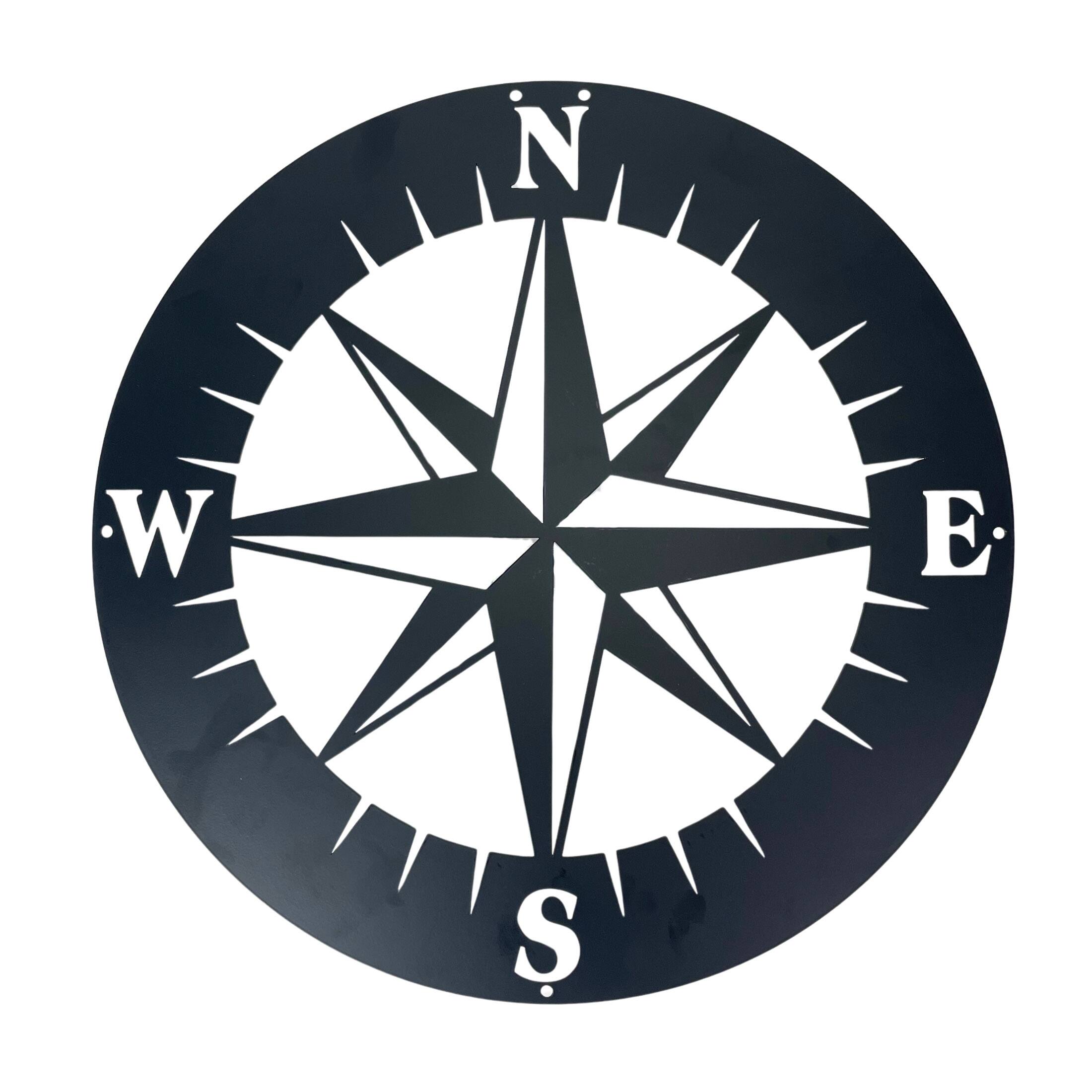 Front. Chesapeake Bay - Metal Compass Rose Wall Art – 15.5 Inch, Nautical Décor, Home Accent - Black.