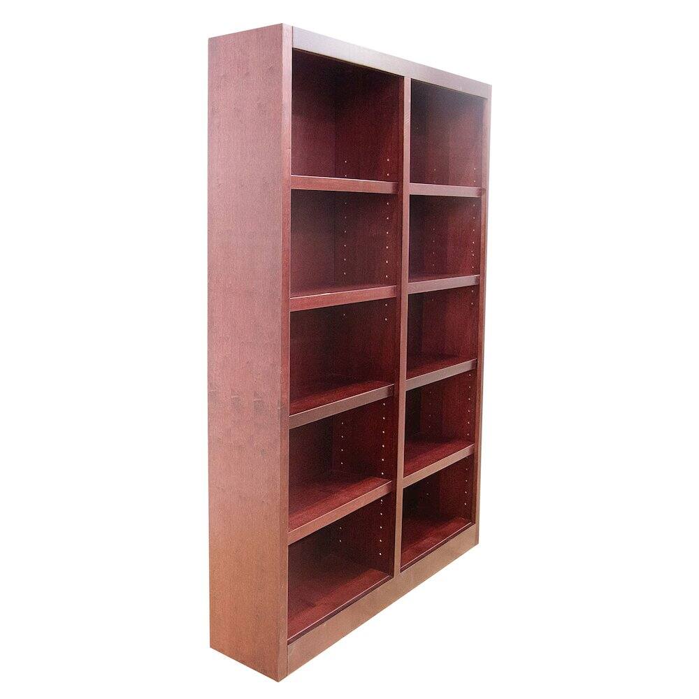 Angle. Concepts in Wood - Double Wide Bookcase 10 Shelves Cherry Finish - Red.