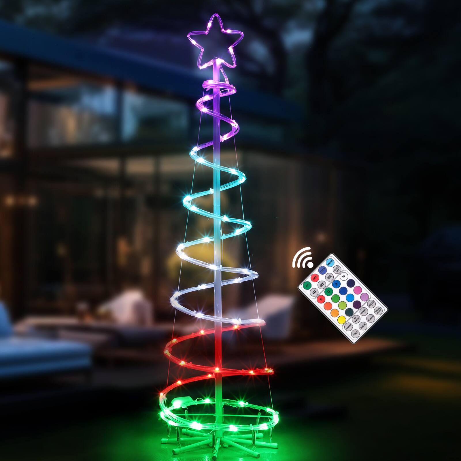Front. Oumilen - 6FT Multicolor Spiral Christmas Tree Light, Plug-in 16 Color Changing LED Xmas Tree Lamp with Remote Control.