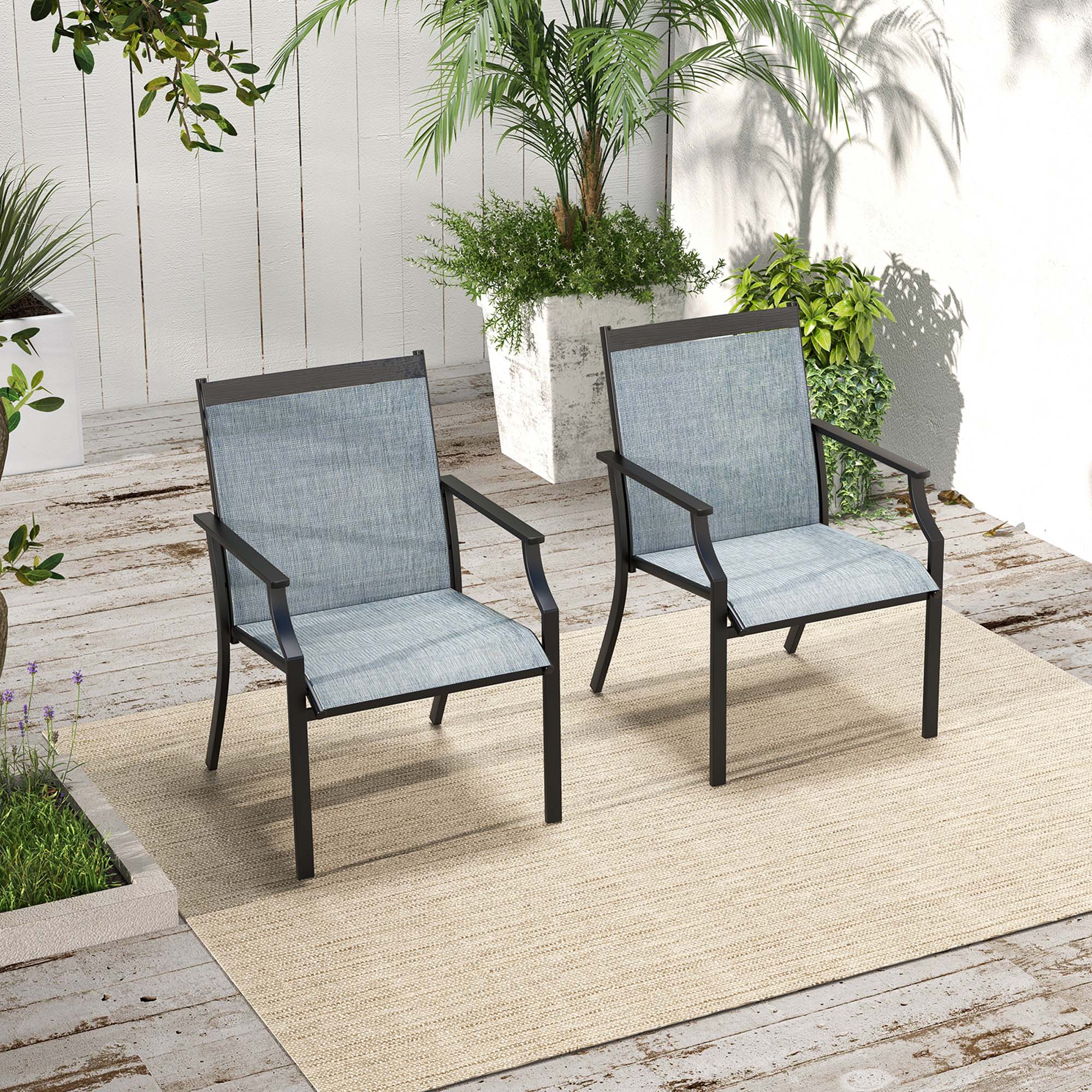 Alt View 3. Costway - Costway 2 Piece Patio Dining Chairs Large Outdoor Chairs with Breathable Seat & Metal Frame - Blue.