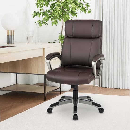 Costway Ergonomic Executive PU Leather Office Chair with Swivel and Flip up Armrests Brown CB10558CF Best Buy