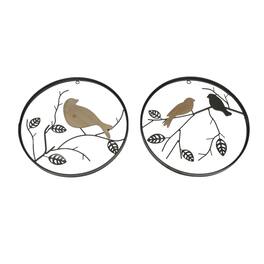 Special T Imports - 15 in Metal Wood Birds On Branches Wall Hanging Sculpture Home Decor Art Set / 2 - Brown
