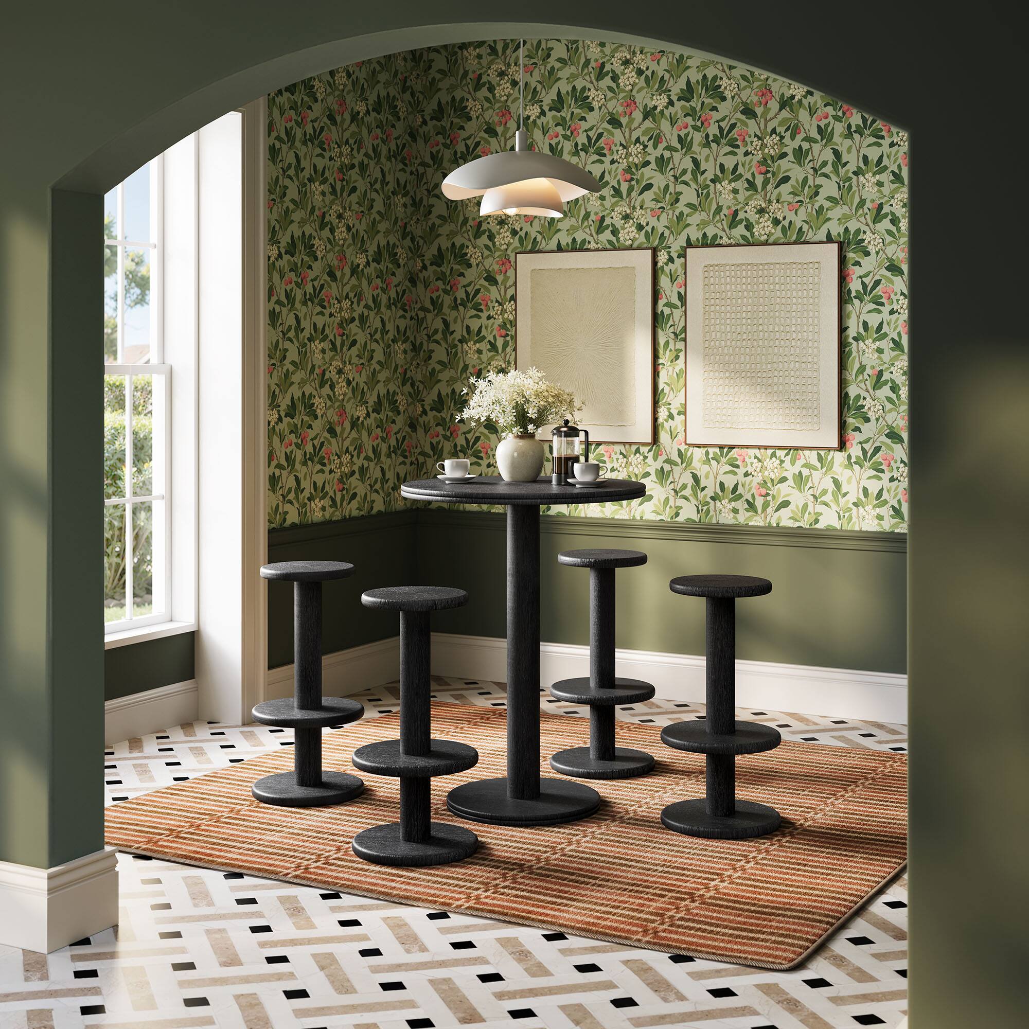 Alt View 2. Modway - Neo 5-Piece Round Indoor - Outdoor Round Patio Bar Table And Stool Set by Modway - Black.