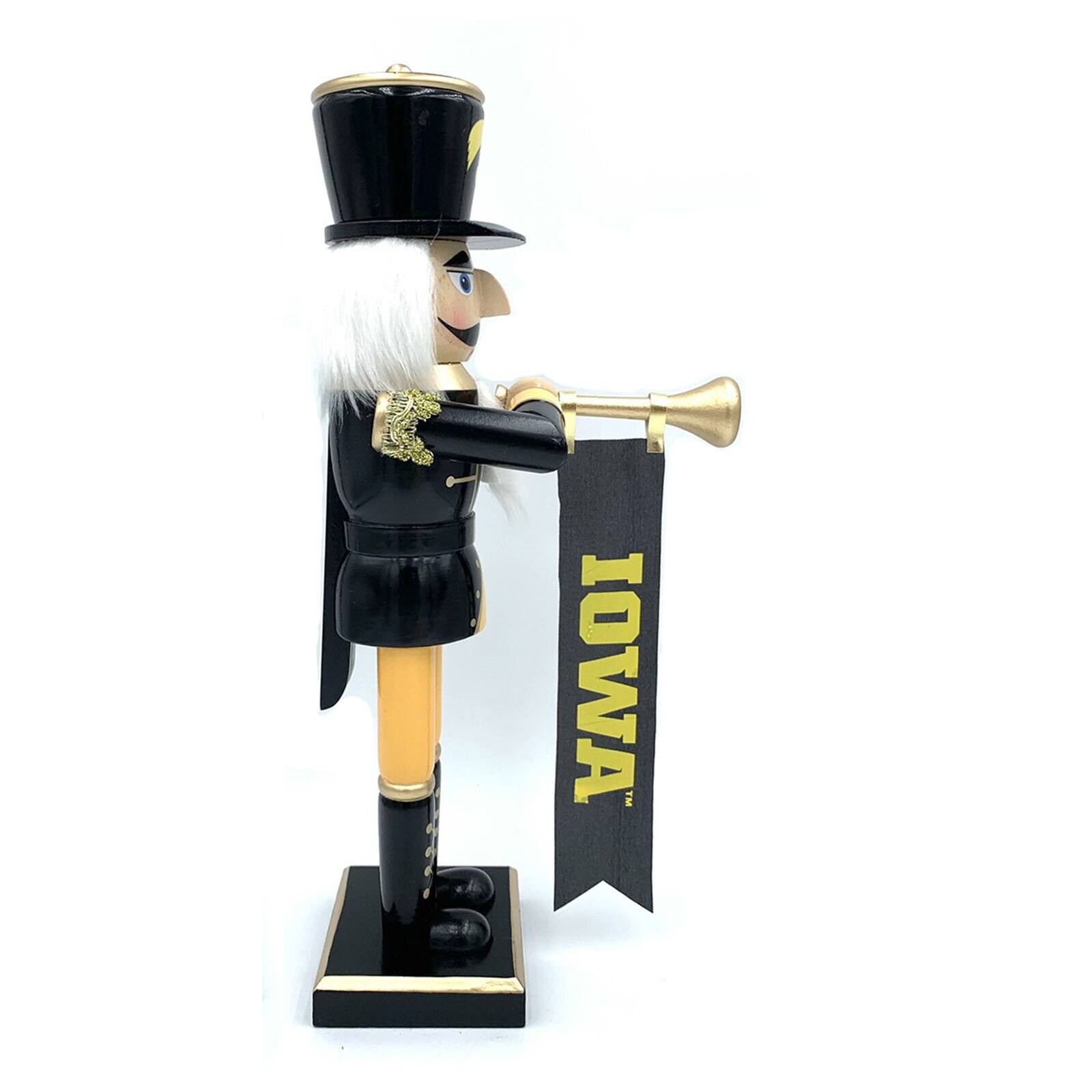 Alt View 1. Santa's Workshop - Iowa Hawkeyes 14" Bugler Nutcracker - Black.