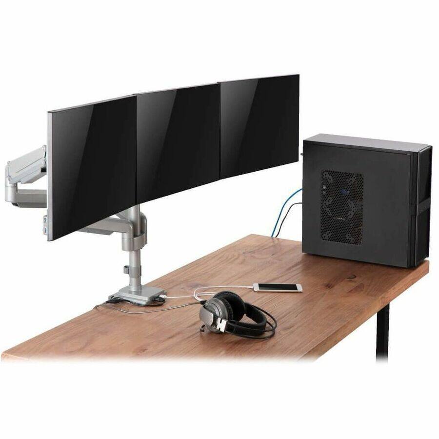 Alt View 3. Tripp Lite - Eaton Tripp Lite Series Triple-Display Gas-Spring Flex-Arm Desktop Clamp and Grommet for 17" to 30" Flat-Screen Displays - Silver.