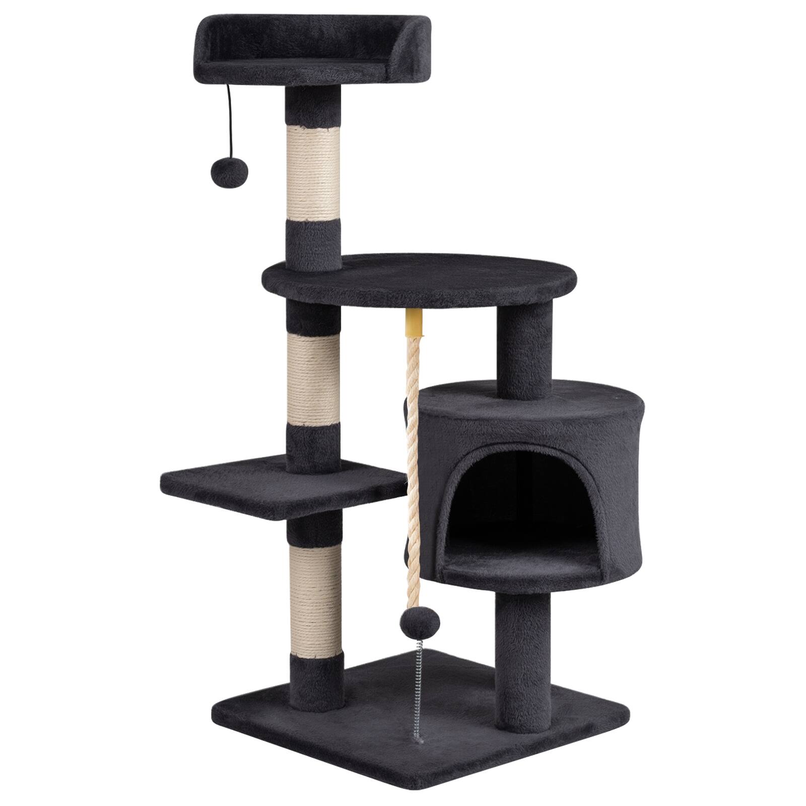 Alt View 9. Gymax - Gymax Cat Tree 36'' Cat Tower w/CondoTop Perch Sisal Scratching Posts & Hanging Rope Dark Gray.
