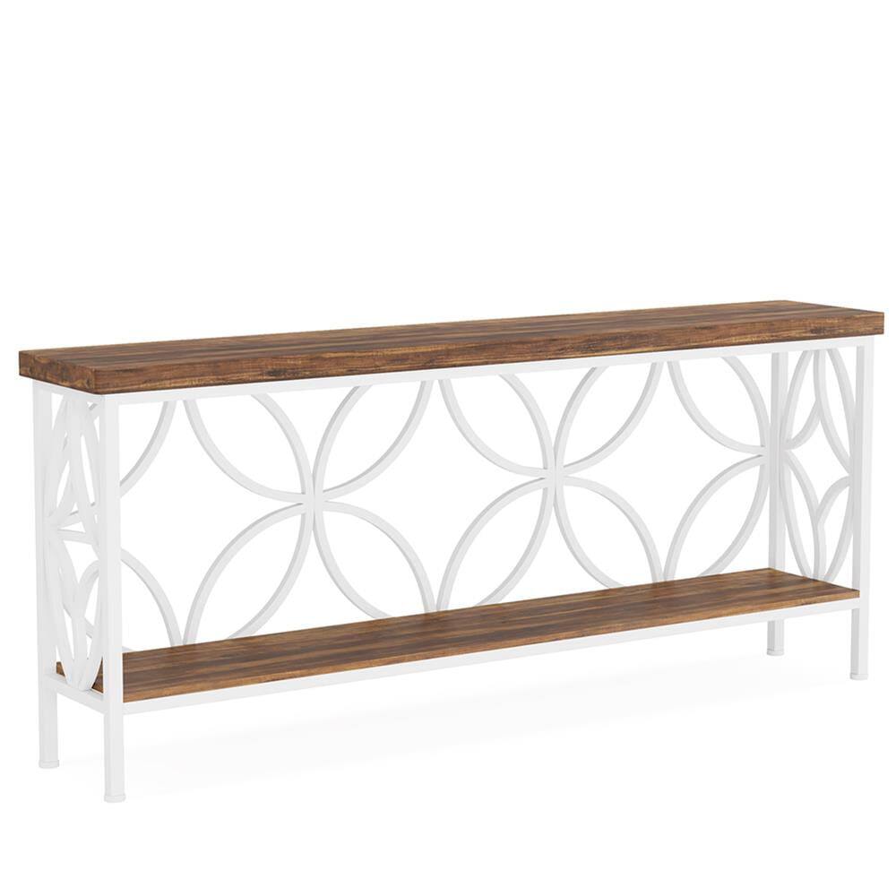 Back. Kadyn - Entryway Table, Console Sofa Table,2-Tier Console Table, 70.9" Industrial Sofa Table Behind Couch,White - White.