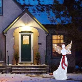 BreeBe - 5ft Pre-Lit Christmas Angel Holding Harp with 120 Cool LED Lights - White