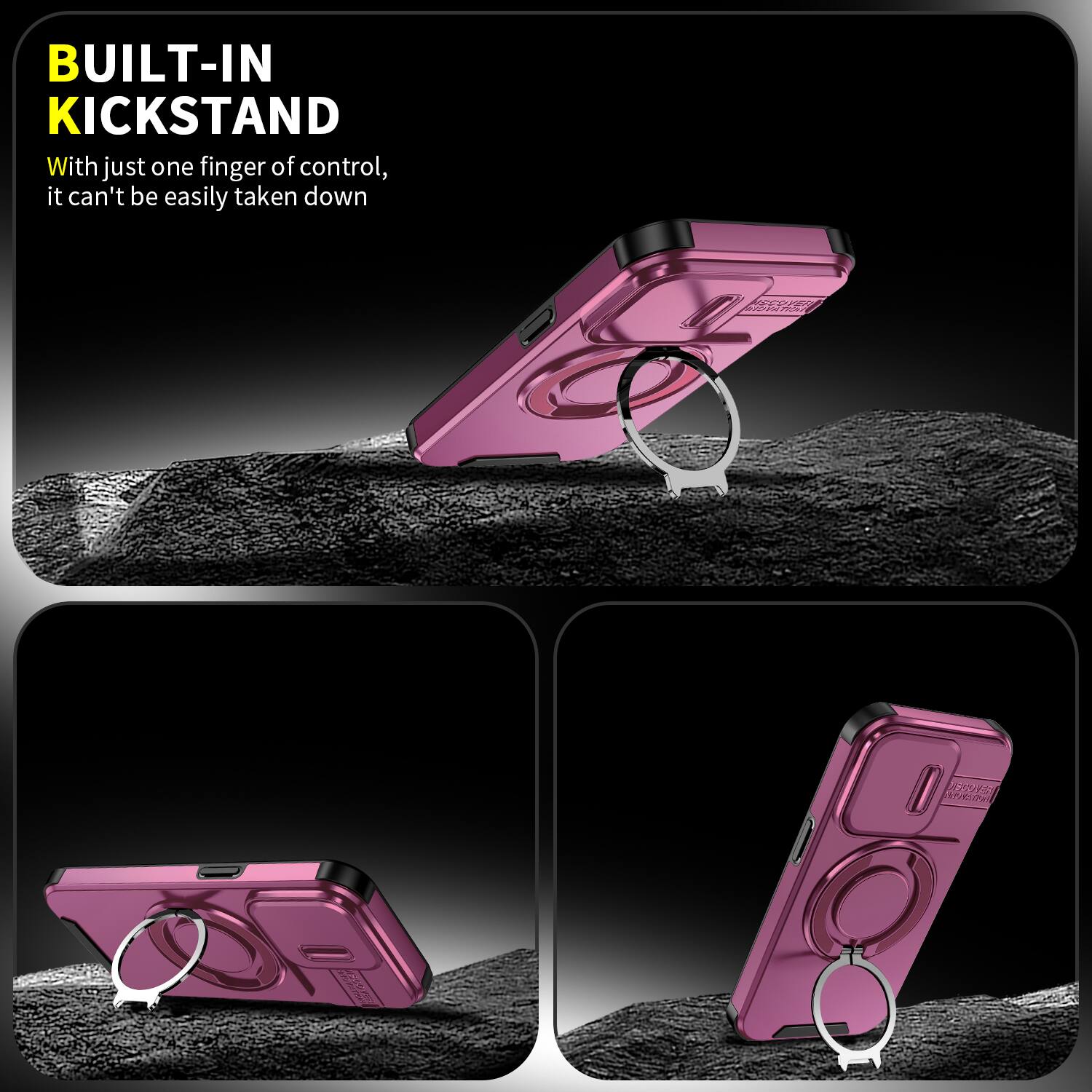 BUILT-IN KICKSTAND  
With just one finger of control, it can't be easily taken down  

SCOVER INNOVATION  
28 AVERAR