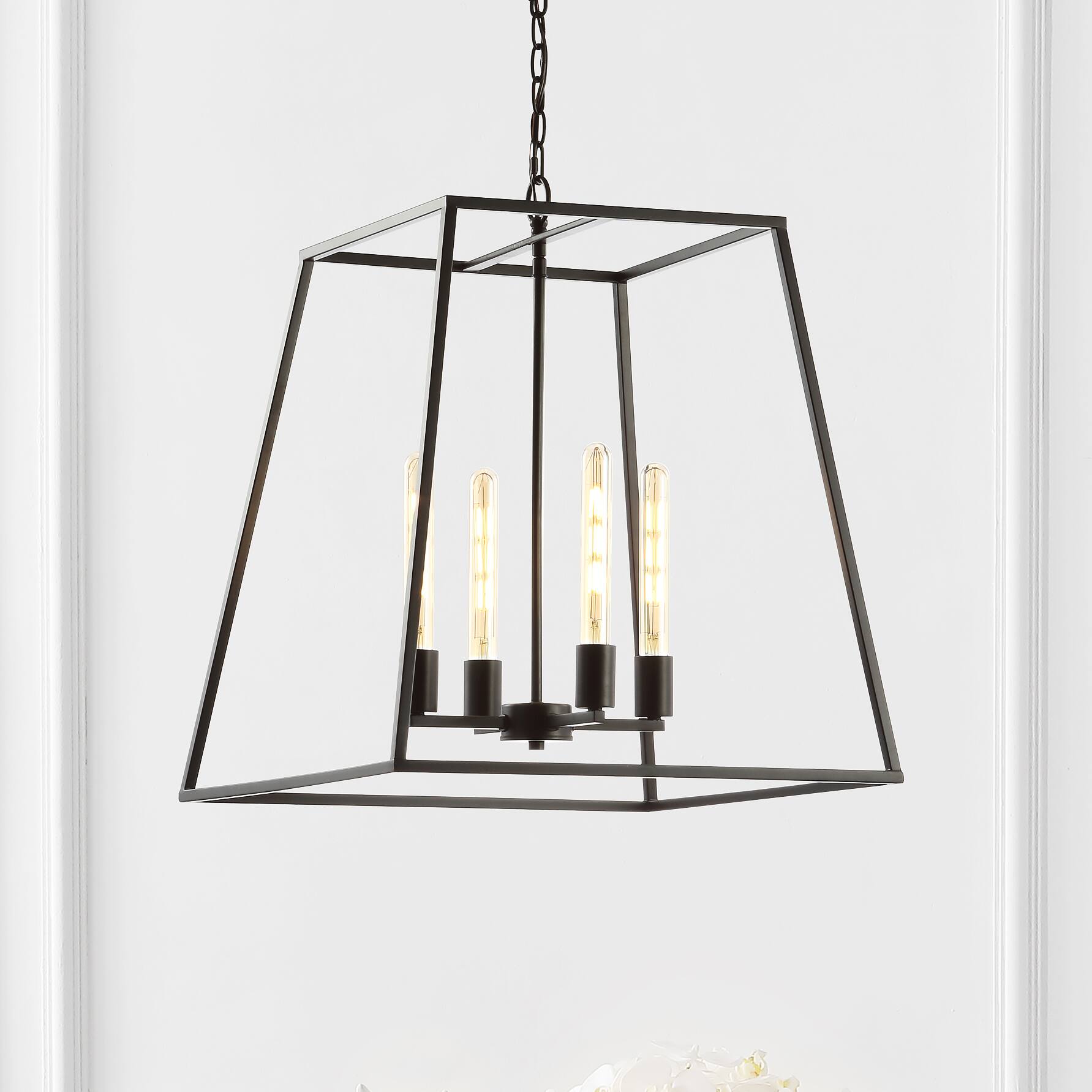 Alt View 1. Jonathan Y - Hutson 4-Light 21" Iron Modern Angled LED Chandelier, Black - Oil Rubbed Bronze.