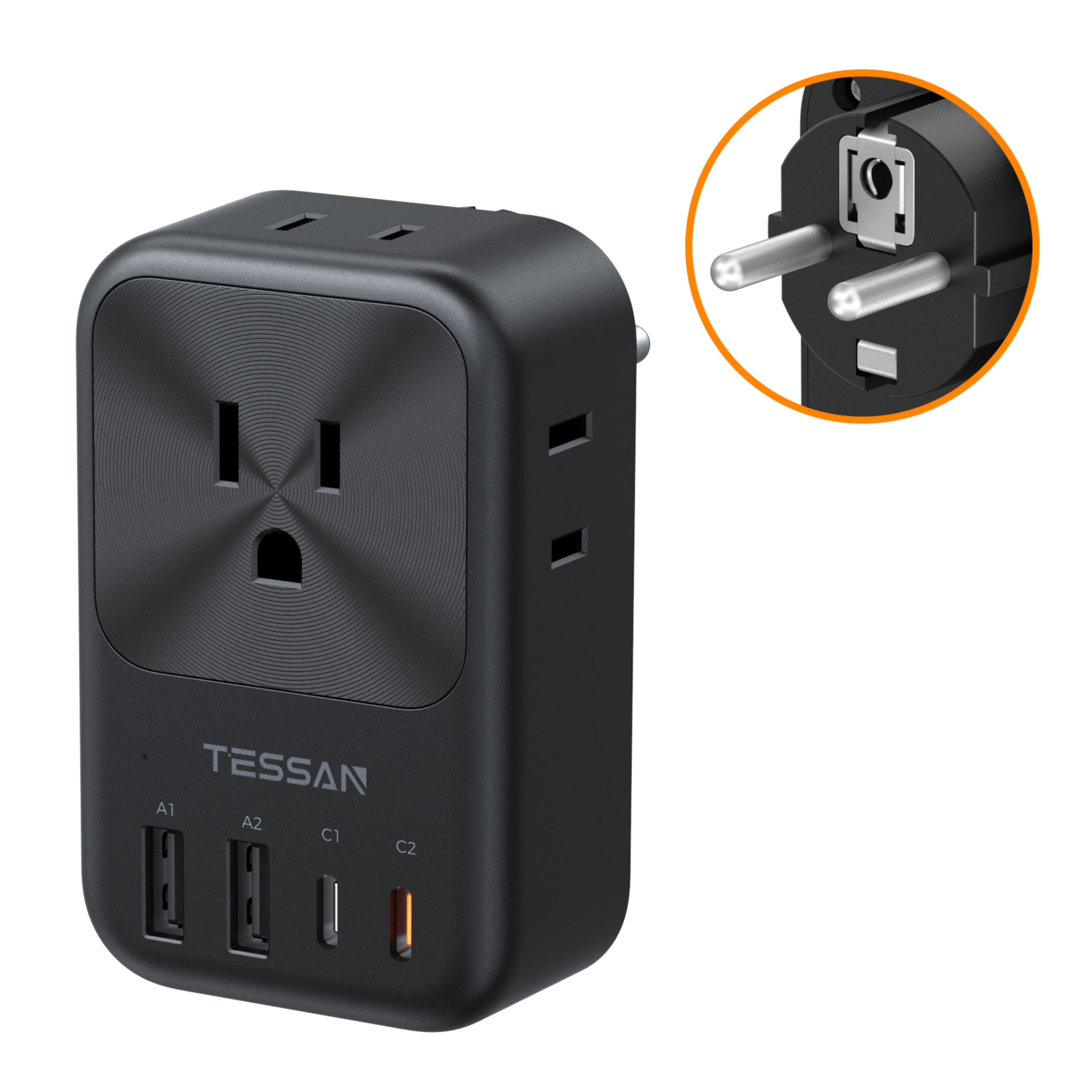 TESSAN - US to European Travel Plug Adapter, PD 20W USB C Power Adapter with 4 Outlets and 4 USB Ports for Germany France - Black price history on PriceWatchPro