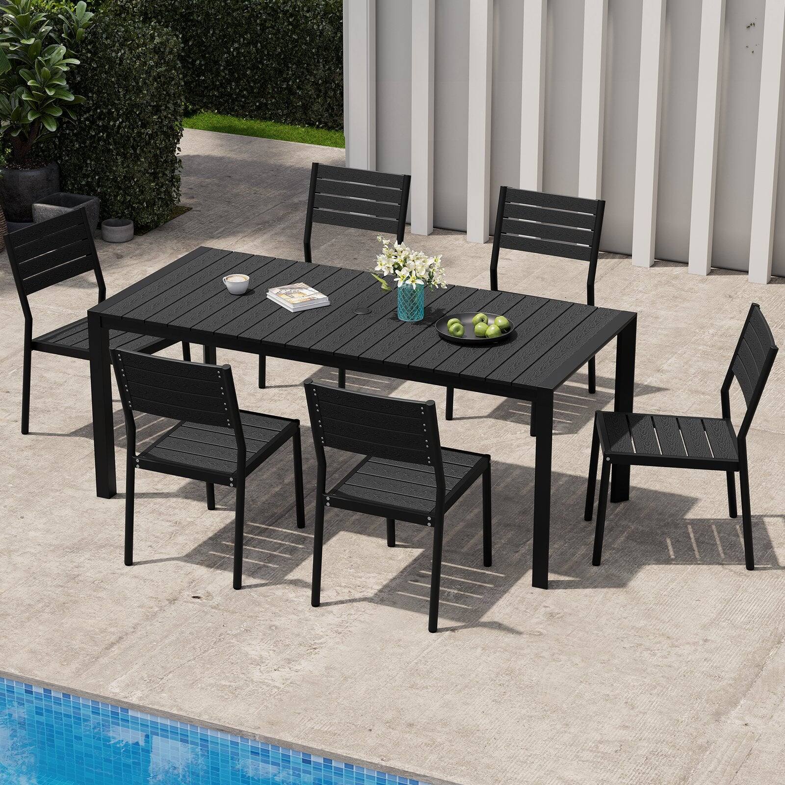 Left. Crestlive Products - Crestlive Products Patio Dining Table with Umbrella Hole - Black.