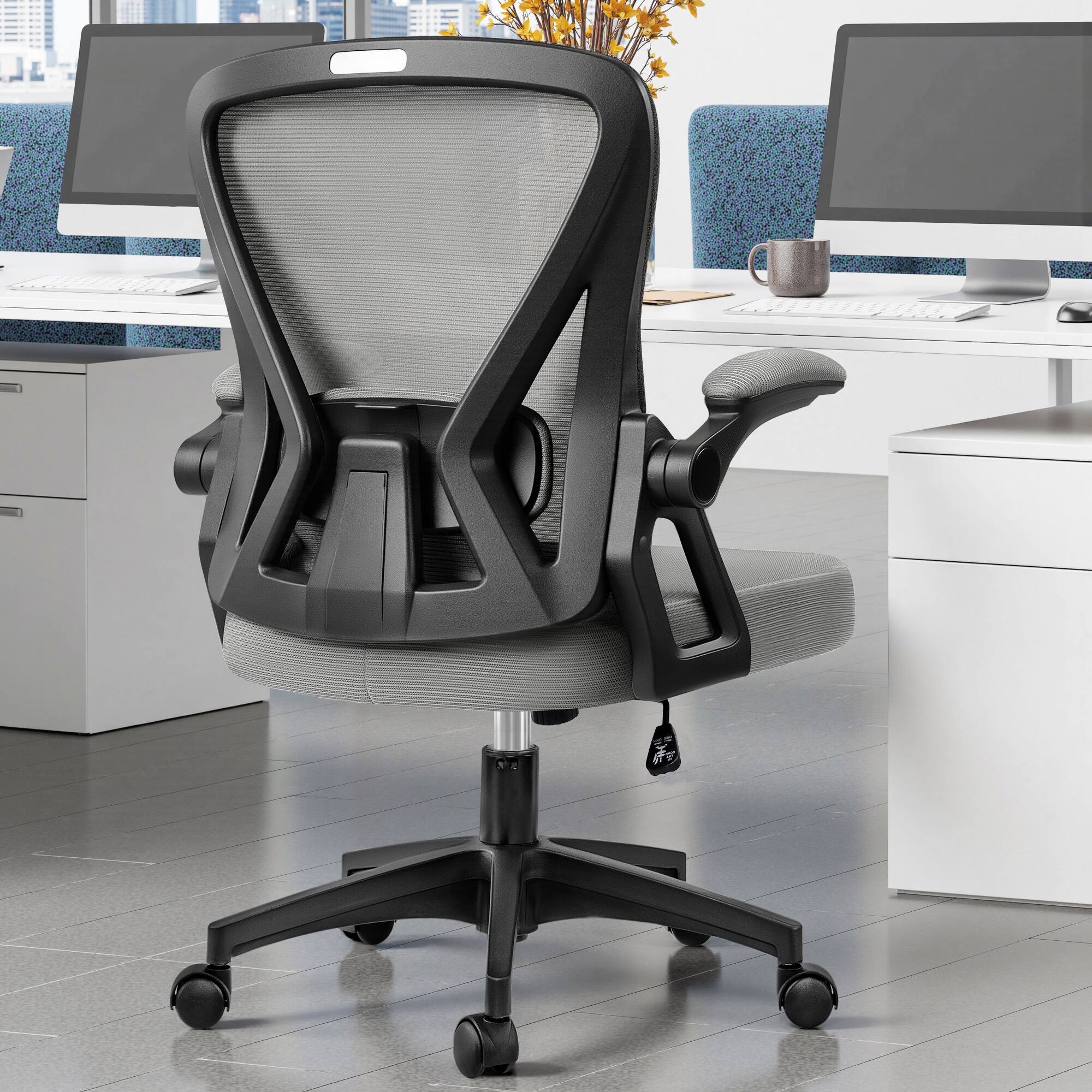 Back. Brick Attic - Ergonomic Home Office Chair, Computer Desk Chair with Adjustable Lumbar support Reversible Armrests, Work Chair - Light Grey.