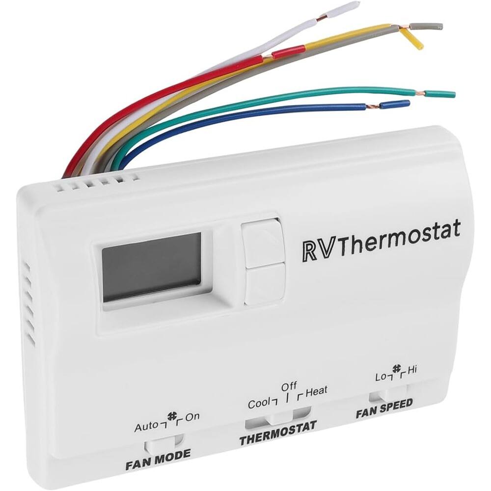 RV Thermostat

- FAN MODE: Auto / On
- THERMOSTAT: Cool / Heat
- FAN SPEED: Lo / Hi