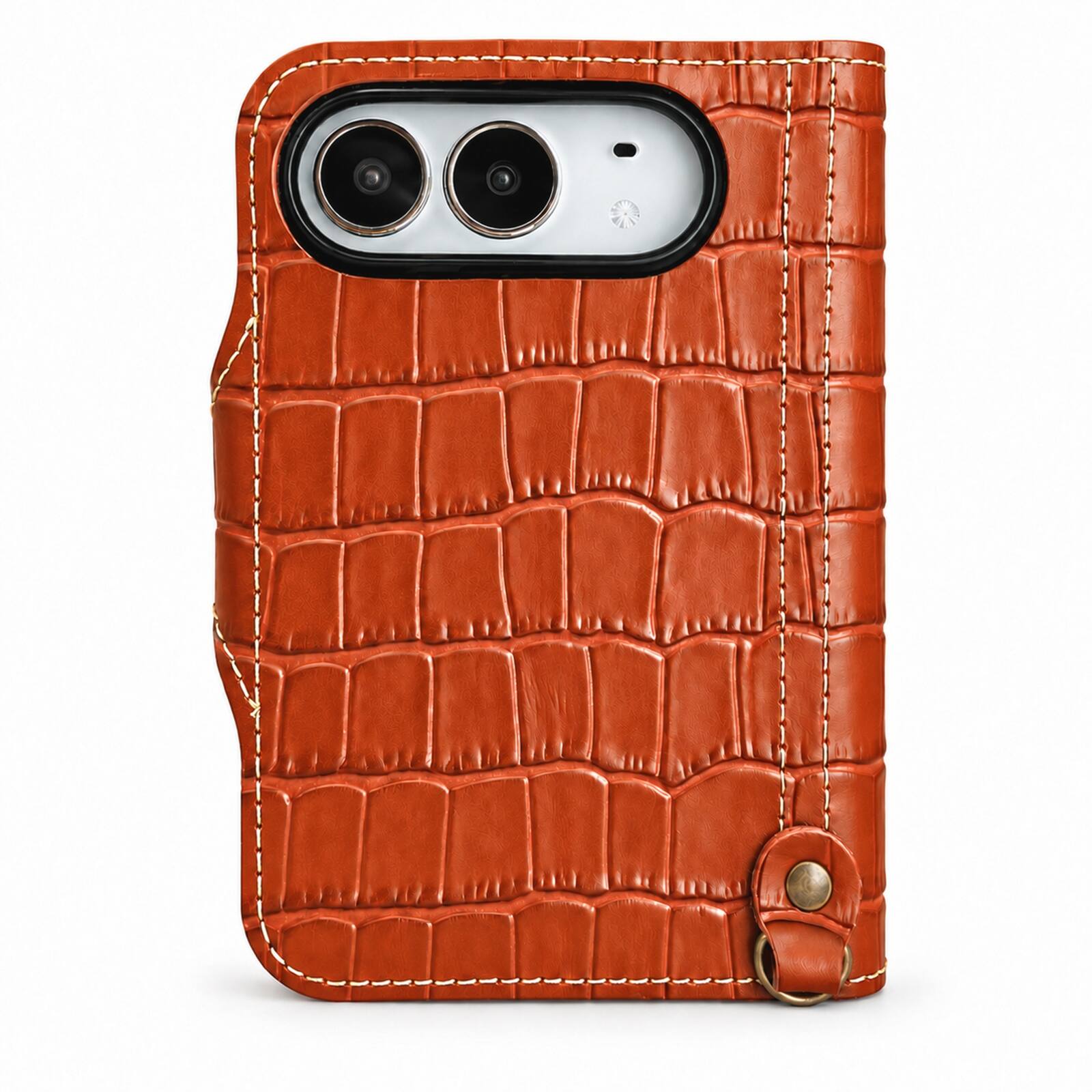 Alt View 2. Dteck - Luxury Crocodile Pattern Leather Wallet Case for Apple iPhone Duo, Shockproof Folio Cover with Card Holder Snap Closure - Brown.
