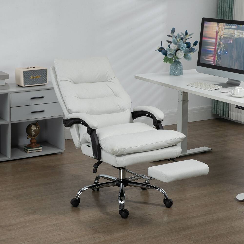 Alt View 4. Loheer - Loheer Massage Office Chair Heated Reclining Executive Chair - Cream White.