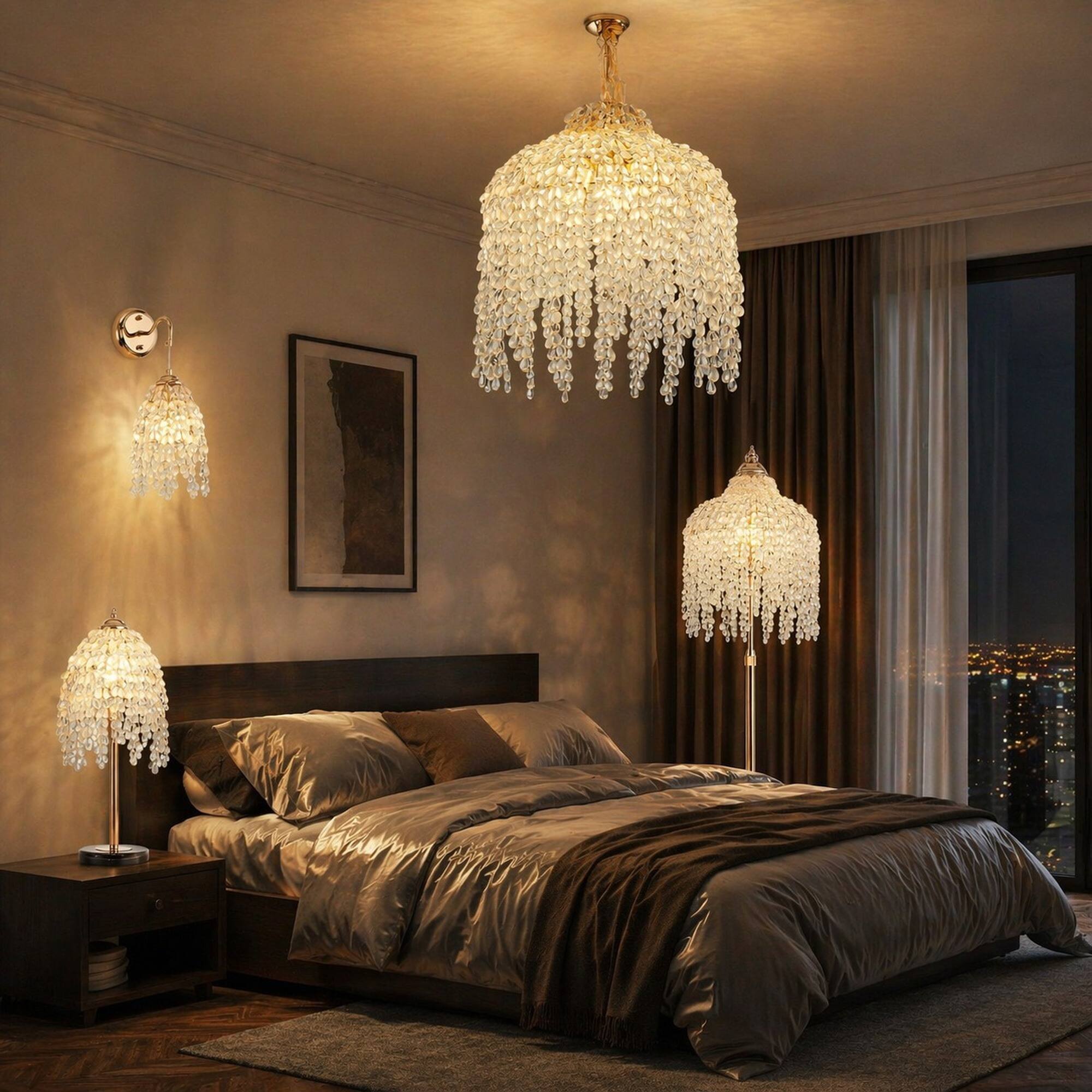 Alt View 4. RYHNUYNE - Elegant 16-Inch 5-Light Gold Crystal Chandelier with Cascading Grape Beads – Adjustable Ceiling Pendant.