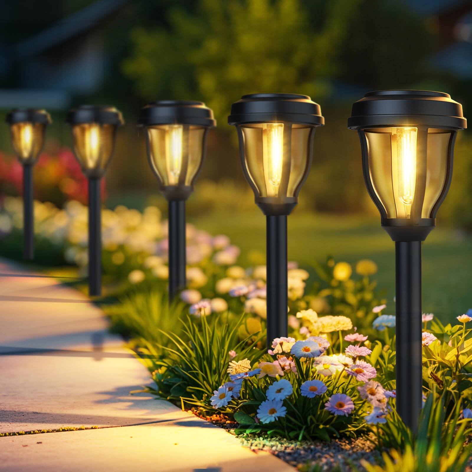Alt View 1. Dazzed Corner - Solar Pathway Lights 12-Pack Outdoor Waterproof, Auto On/Off - Black.