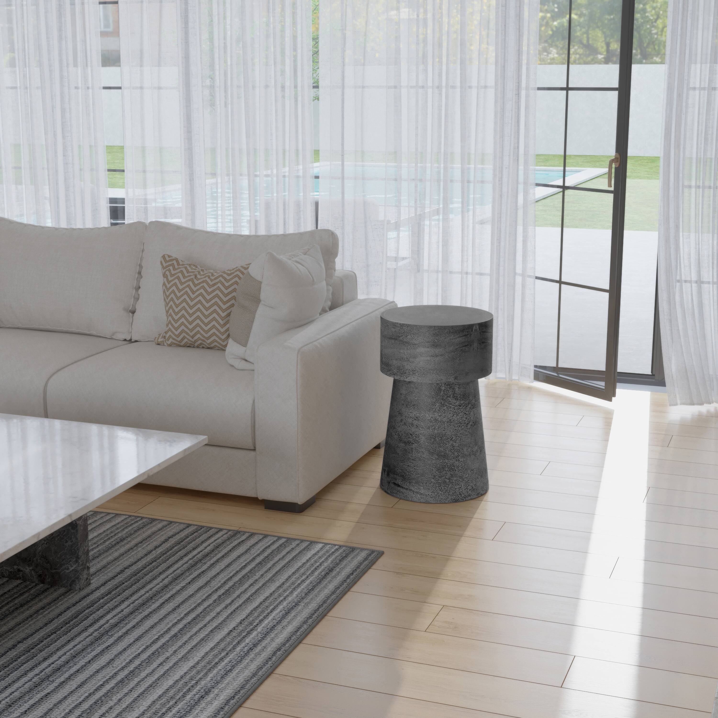 Alt View 9. Manhattan Lane - Vintage Accent Side Table, 15.5 Inch Round, Antique Silver Cast Aluminum Drum Base - Antique Silver.