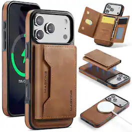 Dteck - 2-in-1 Mag Safe Wallet Case for Apple iPhone 17 Pro Max,RFID PU Leather Shockproof Cover+Magnetic Detachable Card Holder - Coffee