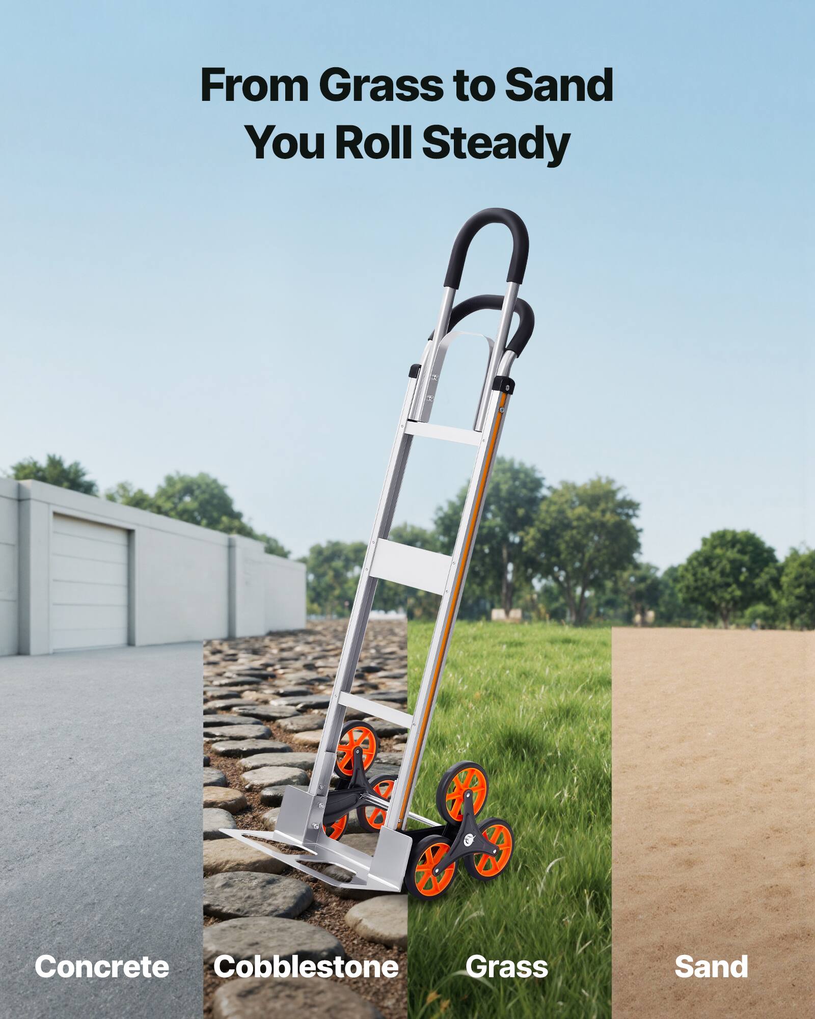 From Grass to Sand  
You Roll Steady  

Concrete  
Cobblestone  
Grass  
Sand