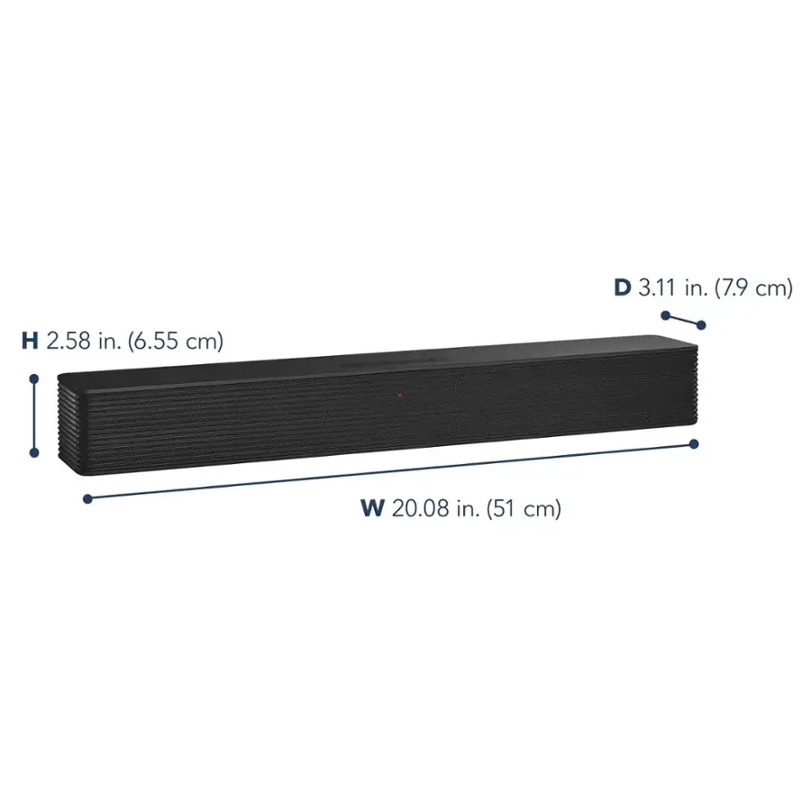 D 3.11 in. (7.9 cm) H 2.58 in. (6.55 cm) W 20.08 in. (51 cm)