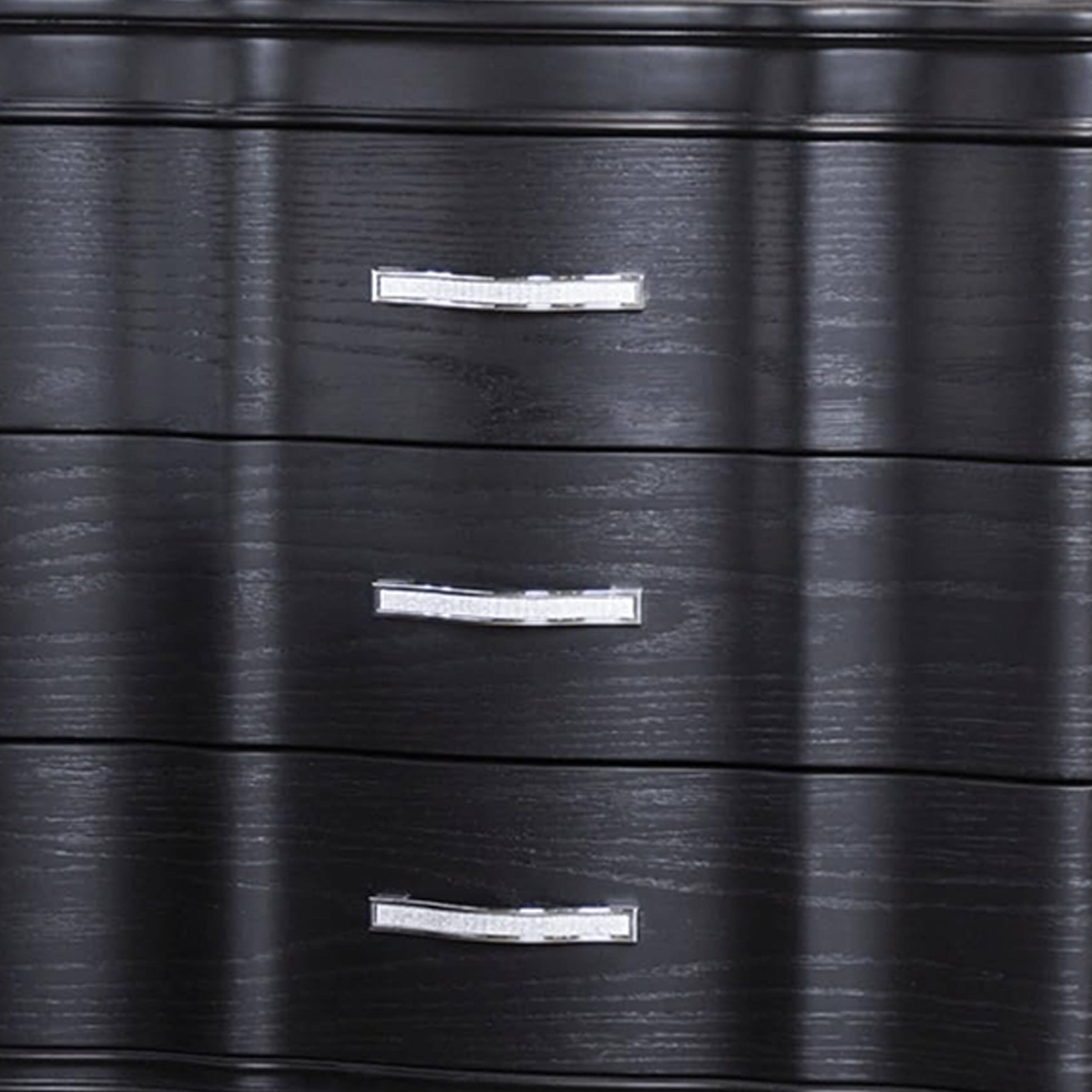 Alt View 1. Manhattan Lane - Eleena Nightstand, 3 Drawers, Black Solid Wood, Metal Handles, 28 Inch - Black, Chrome.