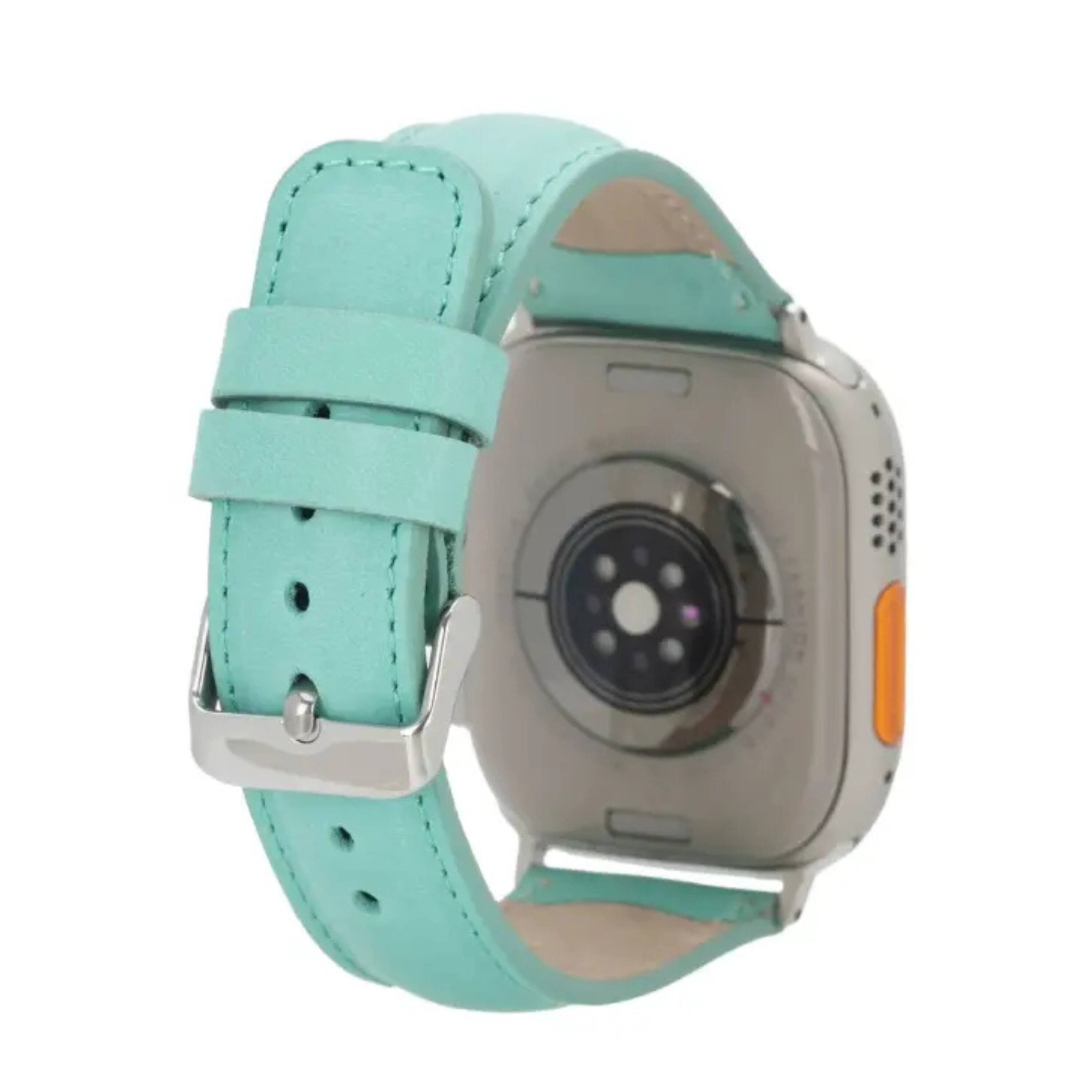 Left. Kitcheniva - Leather Watch Band Compatible With Apple Watch Ultra Series 8 7 And SE 42mm to 49mm Mint Green - Mint Green.