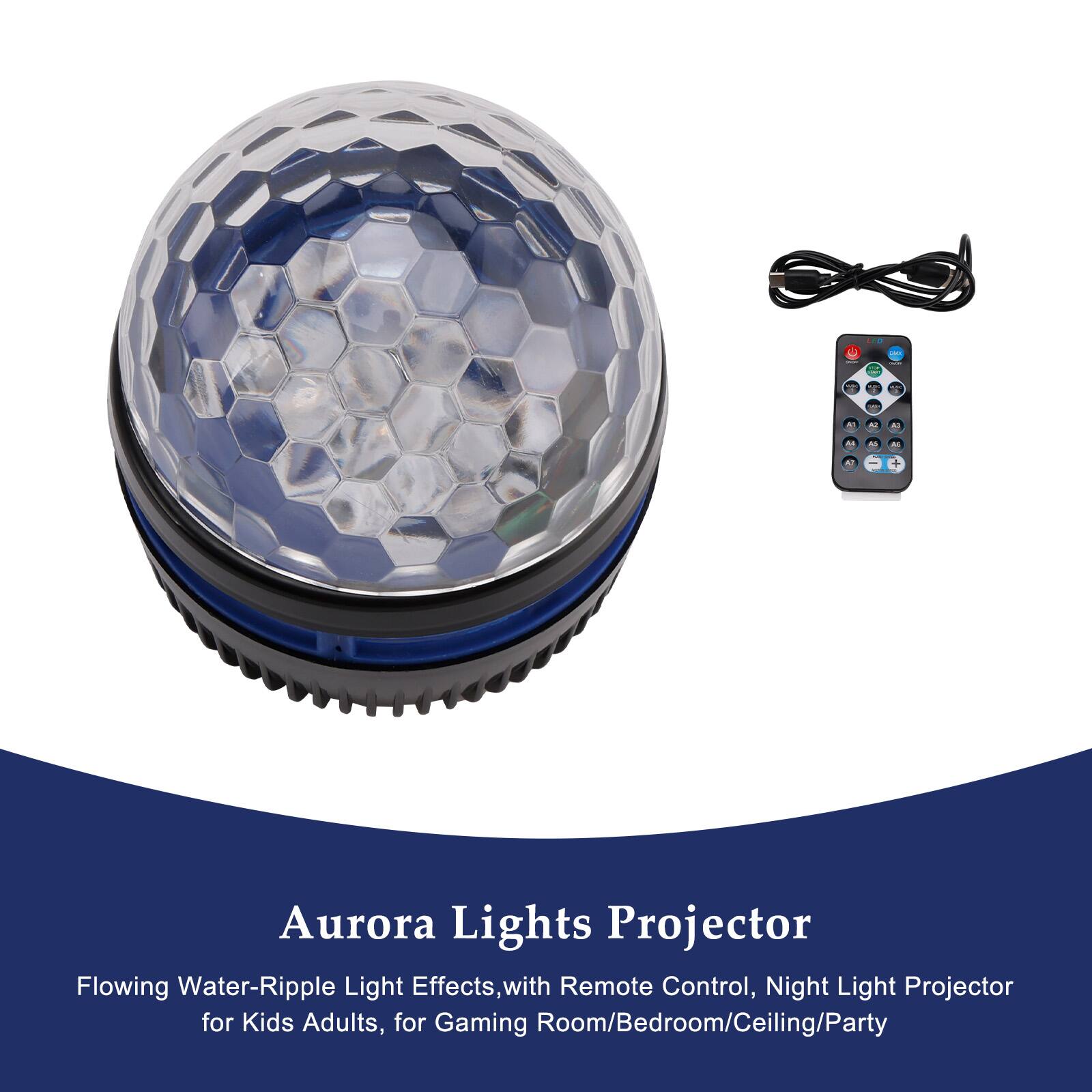 Aurora Lights Projector  
Flowing Water-Ripple Light Effects, with Remote Control, Night Light Projector for Kids Adults, for Gaming Room/Bedroom/Ceiling/Party