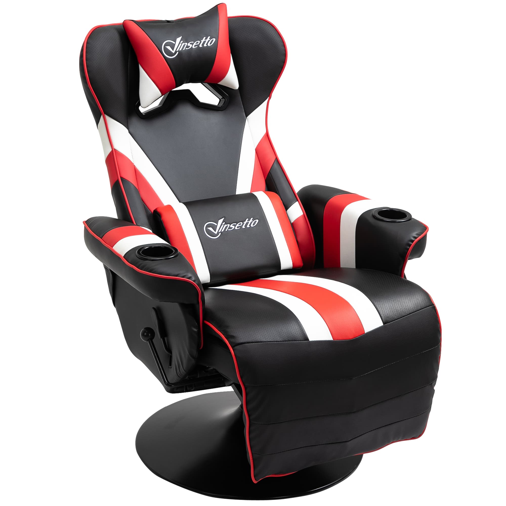 Homcom - Gaming Chair Racing Style: Computer Recliner w/Lumbar Support & Cup Holder - Black, Red, White