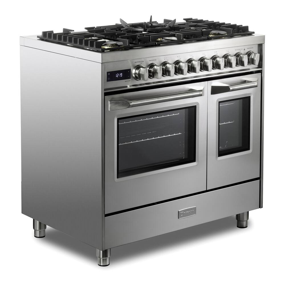 Angle. Verona - Verona Ultima Series 36 in. Double Oven Dual Fuel Range with 5 Sealed Burners (Stainless Steel) - Stainless Steel.