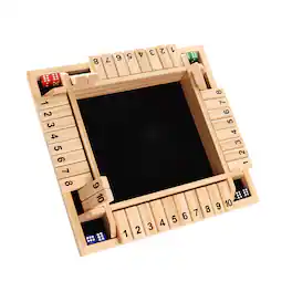 GSE Games & Sports Expert - 4-Player 10 Numbers Wooden Shut The Box Dice Board Game with 8 Dice. 4-Way Shut The Box Set - Natural Wood