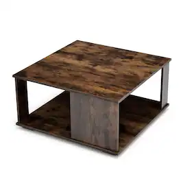 Gymax - 2-Tier Square Coffee Table w/ Storage Industrial Center Table for Living Room - Brown