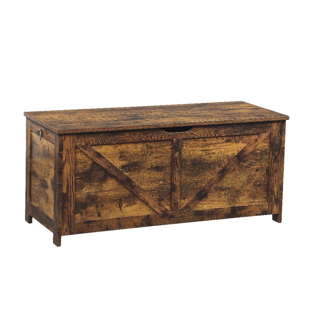 Angle. Ropilly - Ropilly Rustic Brown Storage Bench Heavy Duty Toy Box Organizer Wood Entryway Blanket Chest with Safety Hinges - Rustic Brown.
