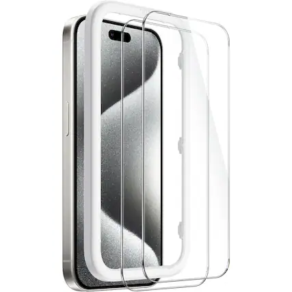 Angle. SaharaCase - ZeroDamage Ultra Strong+ Tempered Glass Screen Protector for Apple iPhone 15 Pro (2-Pack) - Clear.