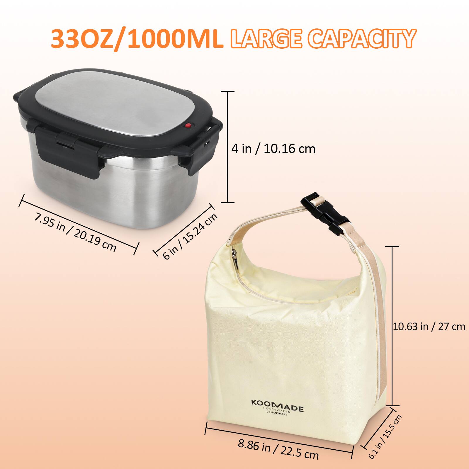 33OZ/1000ML LARGE CAPACITY

4 in / 10.16 cm

7.95 in / 20.19 cm

6 in / 15.24 cm

10.63 in / 27 cm

8.86 in / 22.5 cm

6.1 in / 15.5 cm

KOOMADE