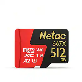 Netac - P500 Pro 512GB microSD Card, U3 V30 A2 Class 10, 4K UHD, Up to 160MB/s Read, 100MB/s Write
