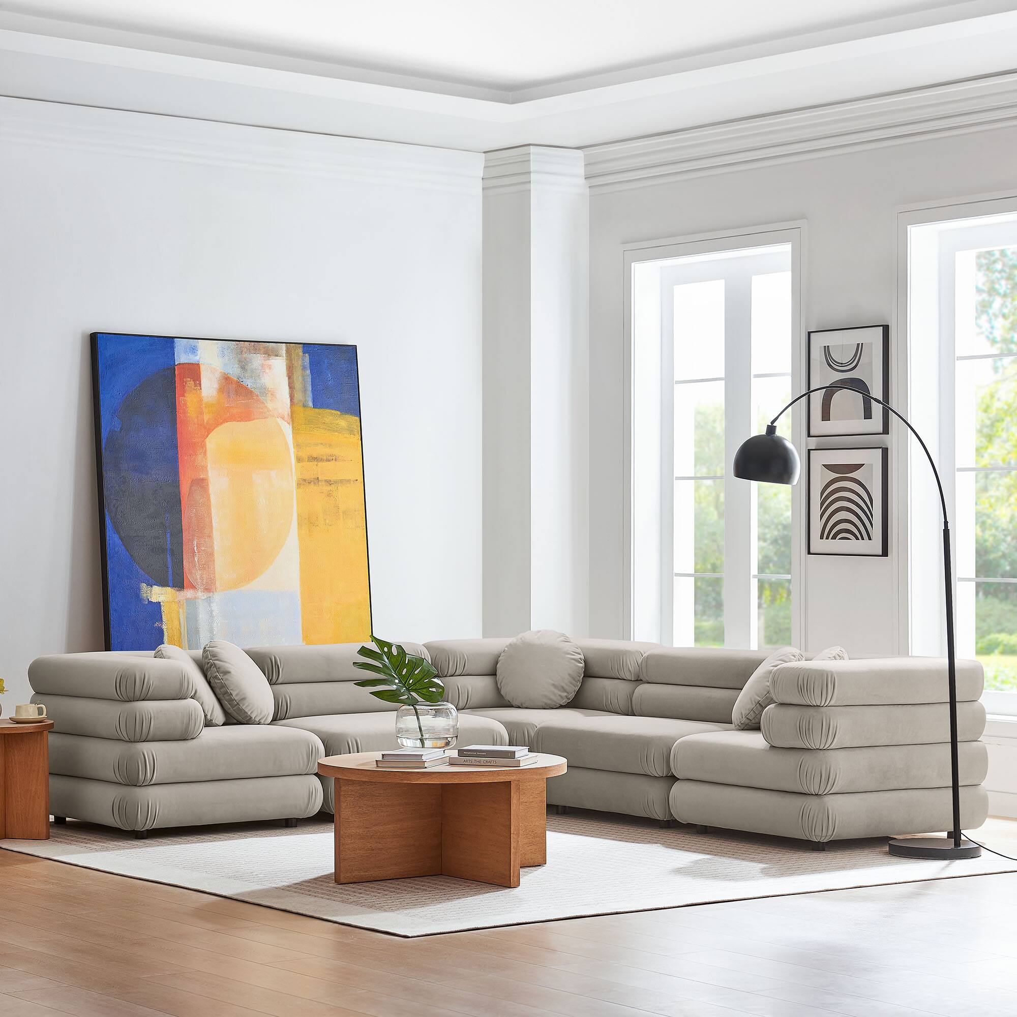 Alt View 6. Modway - Jubilee 5-Piece Modular Performance Velvet Sectional Sofa by Modway - Almond.