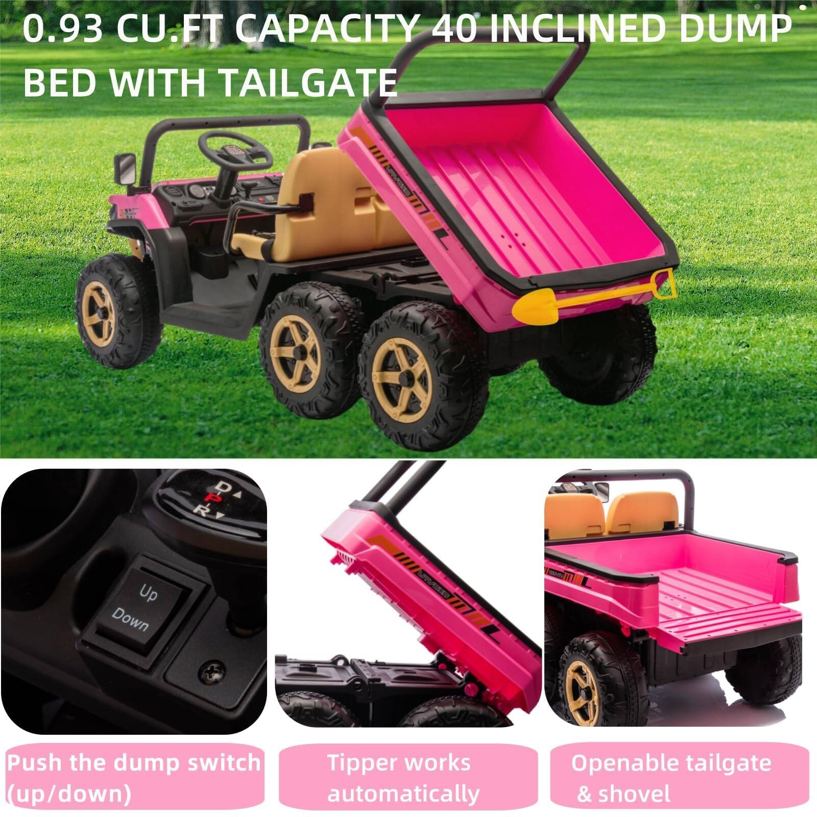 0.93 CU.FT CAPACITY 40 INCLINED DUMP BED WITH TAILGATE

- Push the dump switch (up/down)
- Tipper works automatically
- Openable tailgate & shovel