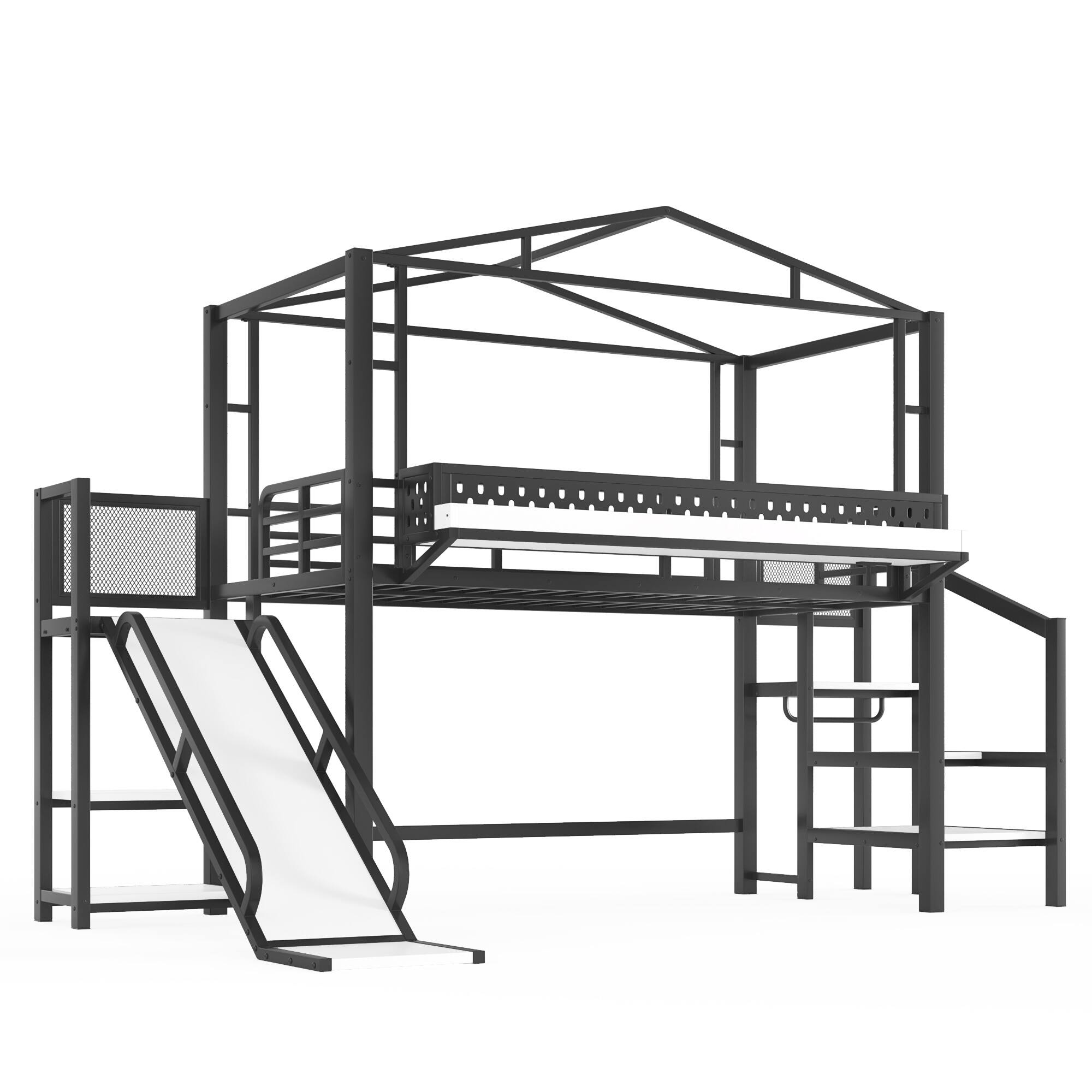 Alt View 5. Boyel Living - Twin Size Loft Bed with Storage Stairs Shelves and Built in Wardrobe Metal Loft Bed Frame - Black.