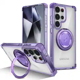 Dteck - Crystal Clear Magnetic Case for Samsung Galaxy S26 Ultra with Rotating Stand,Shockproof Anti-Yellow Transparent Cover - Purple