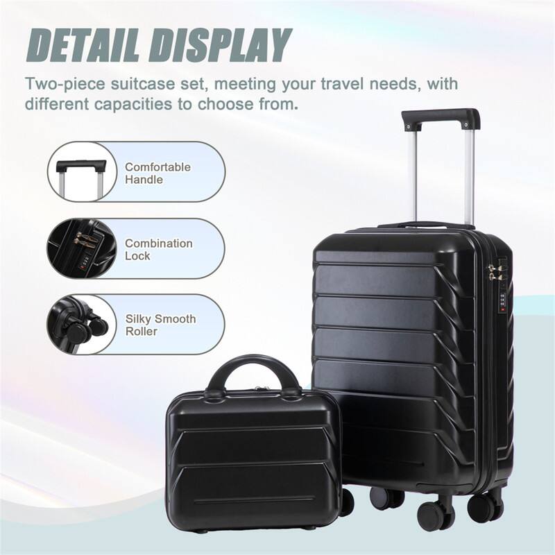 DETAIL DISPLAY  
Two-piece suitcase set, meeting your travel needs, with different capacities to choose from.  

- Comfortable Handle  
- Combination Lock  
- Silky Smooth Roller