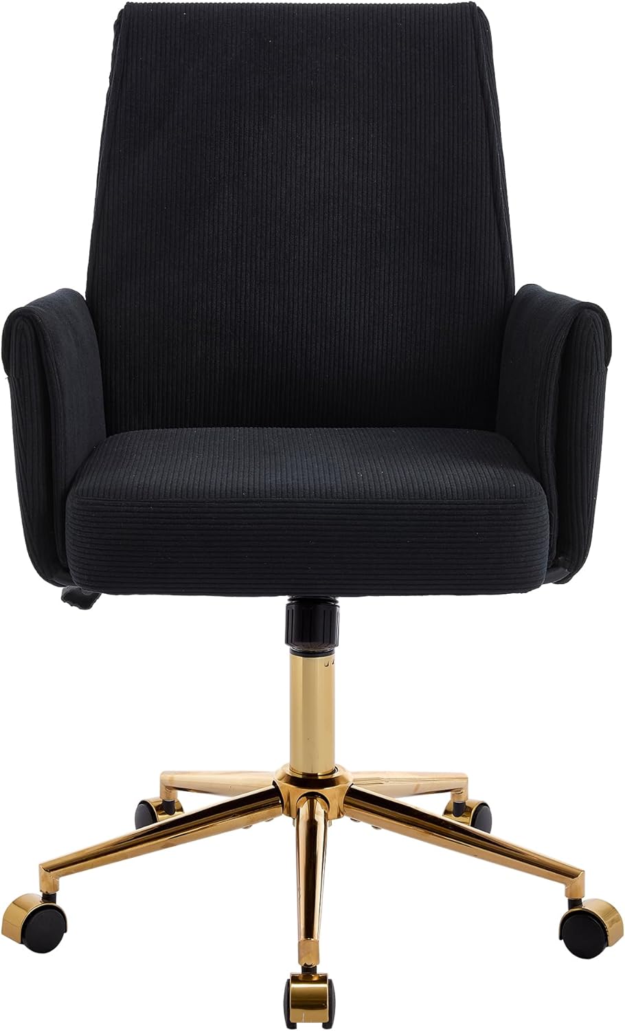 Alt View 5. Trinkets Crazed - Stripes Velvet 360°Swivel Desk Chair, Modern Height Adjustable Home Office Armchair with Gold Base and Wheels - black.